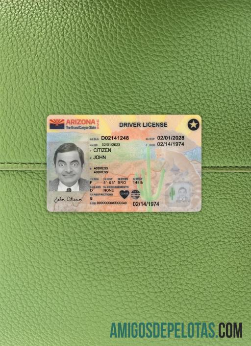 Carteira de motorista dos EUA Arizona 2023 presente fotolook frente exemplo